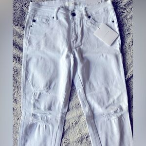 KanCan White Denim Distressed Jeans with Ankle Split Accent